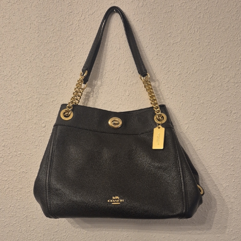Coach Black Shoulder Bag with Gold Chain